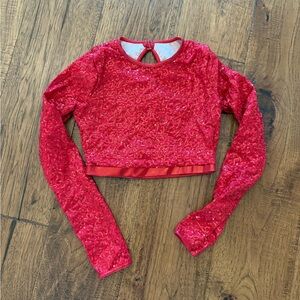 Balera Red Sequin Long Sleeve Crop Top